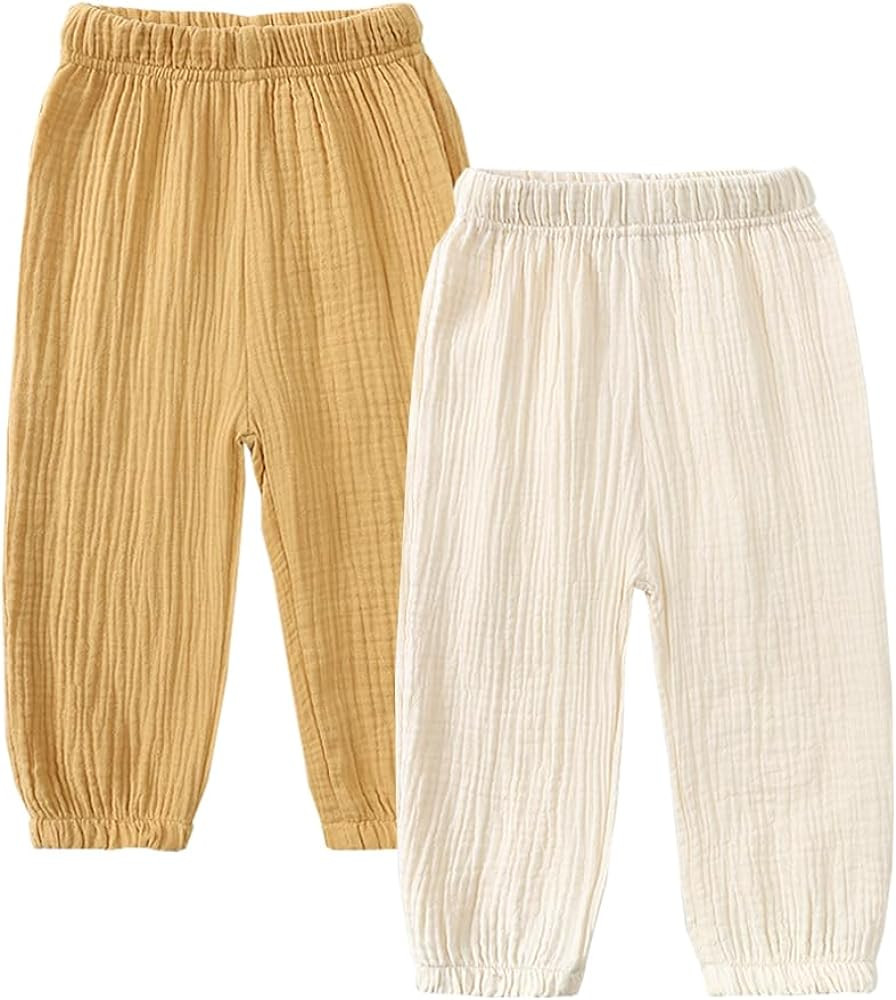GFQLONG 3 Pack Toddler Boy Girl Casual Basic Plain Soft Pant Baby Summer Fall Comfy Cotton Linen ... | Amazon (US)