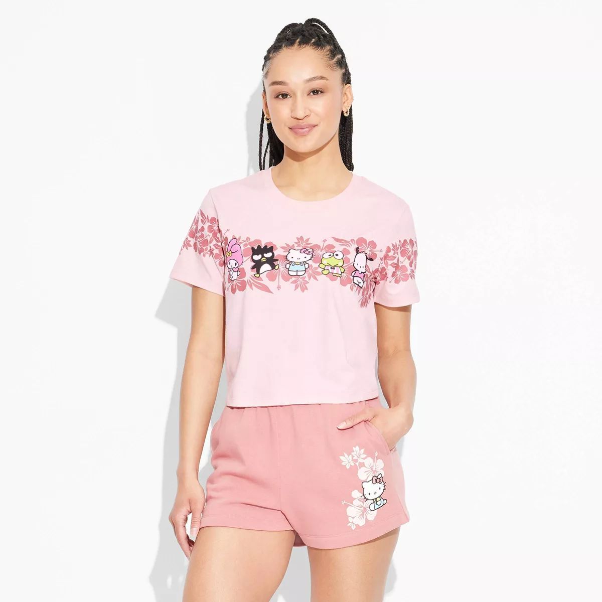 Women's Hello Kitty Surfer Skimmer Short Sleeve Graphic T-Shirt - Pink | Target