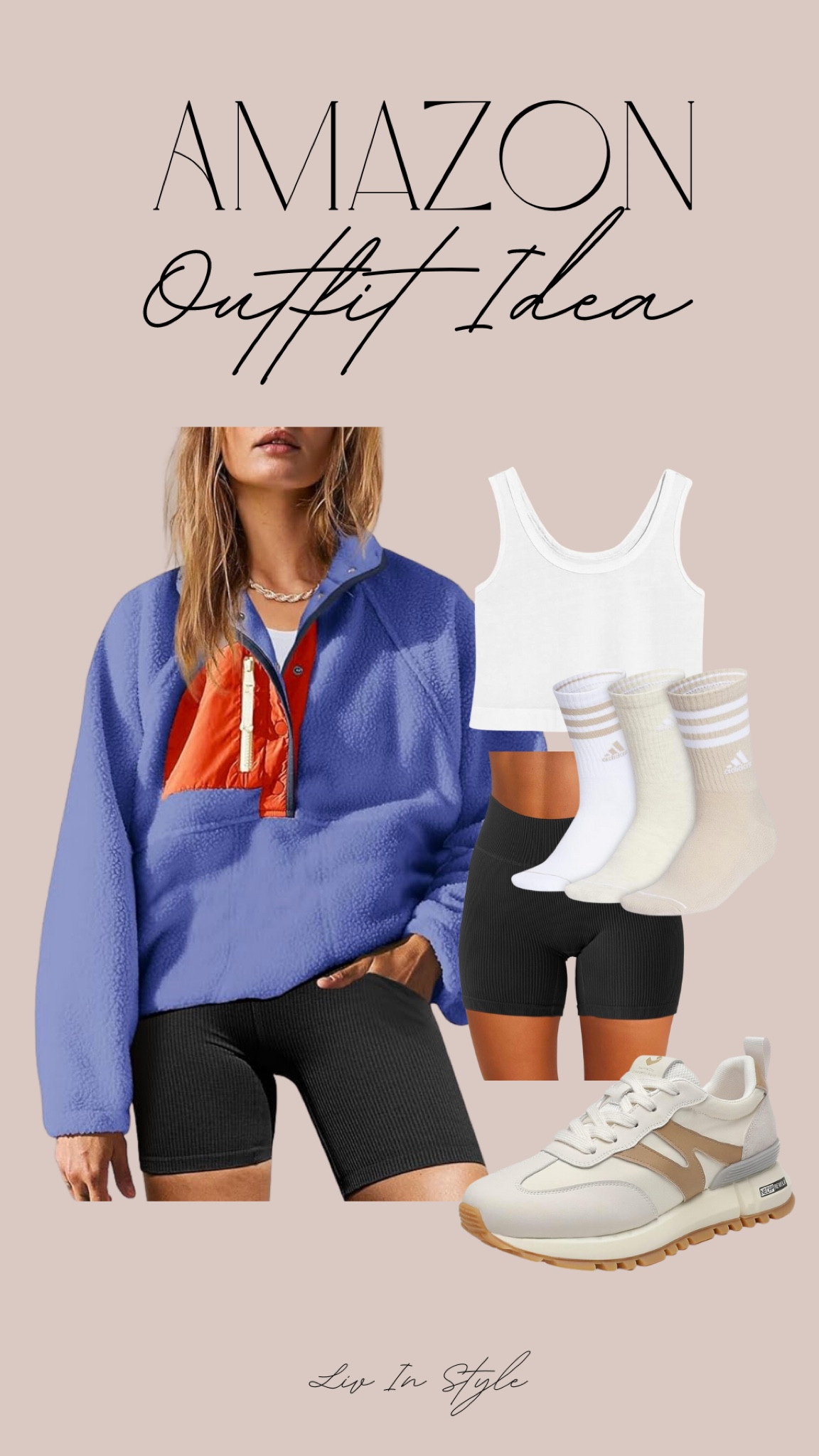 Amazon casual outfit idea! The cutest colorful pullover paired with ribbed biker shorts and casual sneakers! 

#LTKActive #LTKFindsUnder50 #LTKSeasonal
