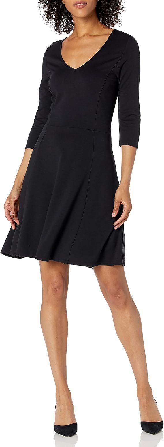 Lark & Ro Women's Three Quarter Sleeve V-Neck Fit and Flare Dress | Amazon (US)