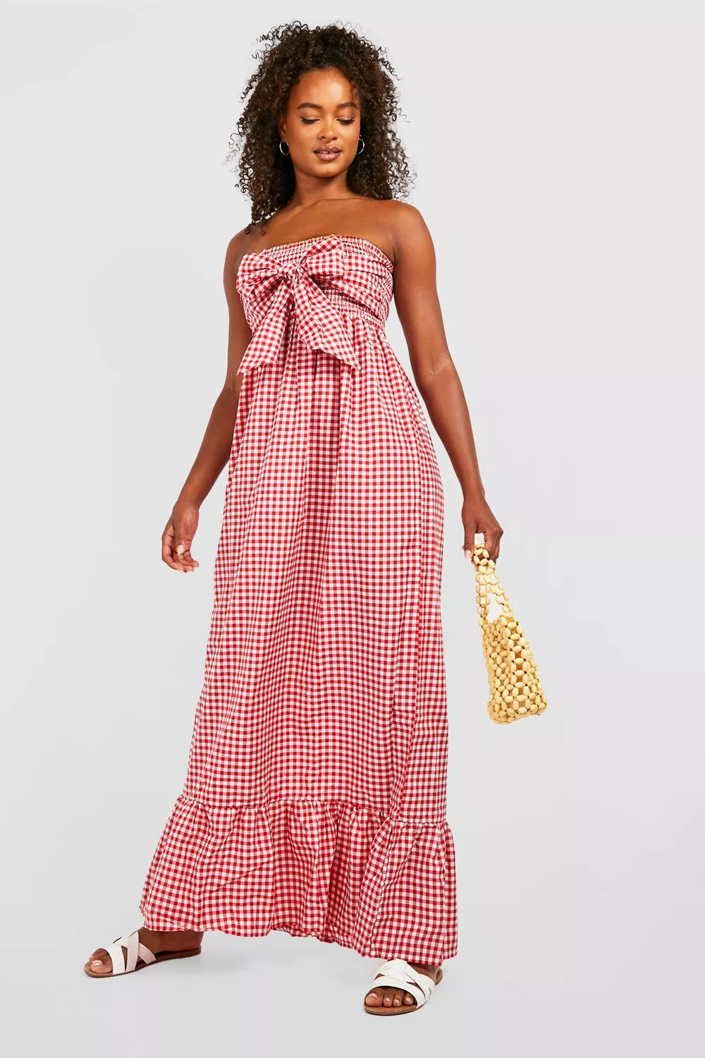 Tall Gingham Tie Front Maxi Dress | Boohoo.com (US & CA)