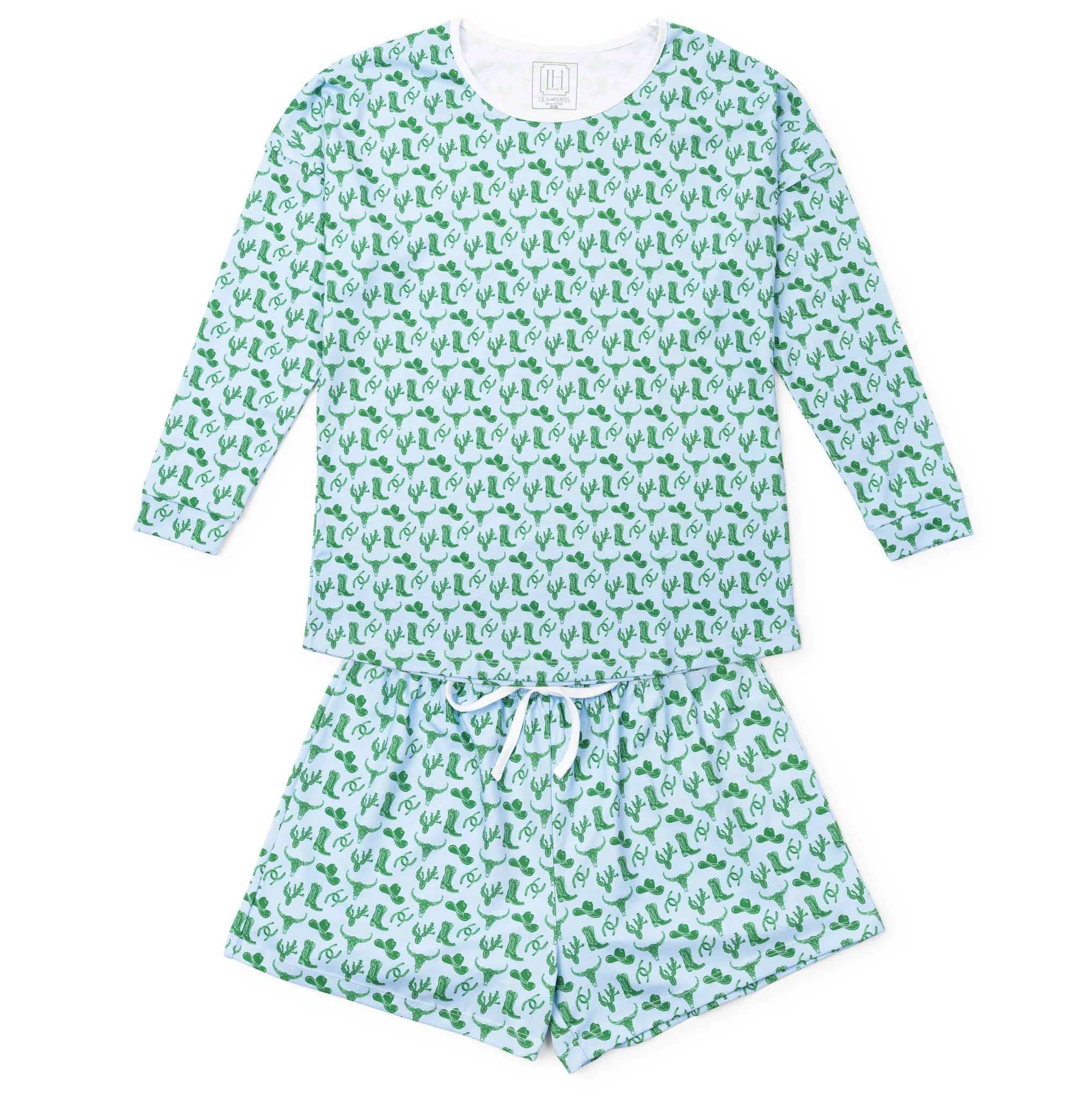 Anna Women's Longsleeve Short Set - Wild West Blue | Lila and Hayes