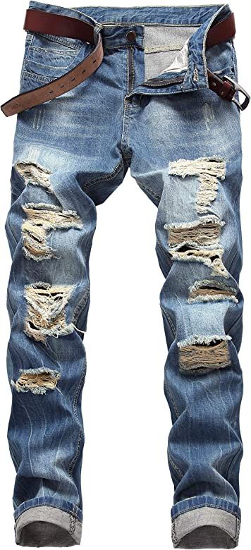 DANT BULUN Men's Ripped Distressed Destroyed Slim Fit Straight Leg Denim Jeans | Amazon (US)