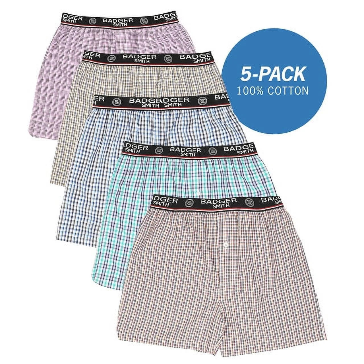 Badger Smith - Men's Boxer Shorts, Comfortable Cotton Boxers, 100% Cotton Checks Multicolor Boxer... | Walmart (US)