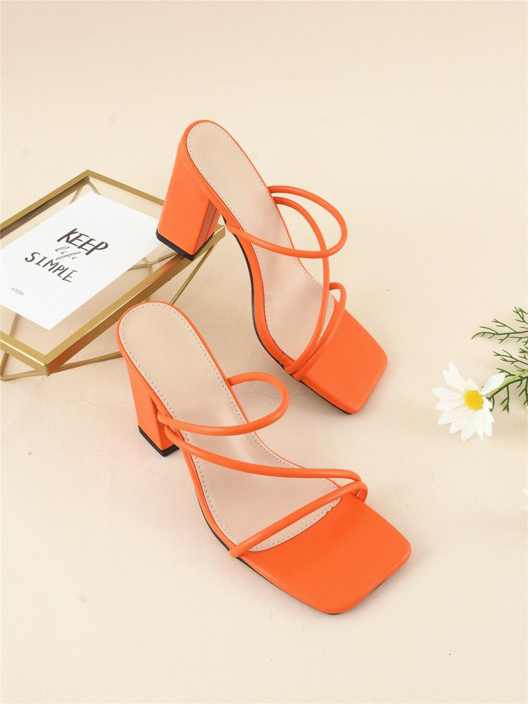 Thin Strap Chunky Heeled Mule Sandals | SHEIN