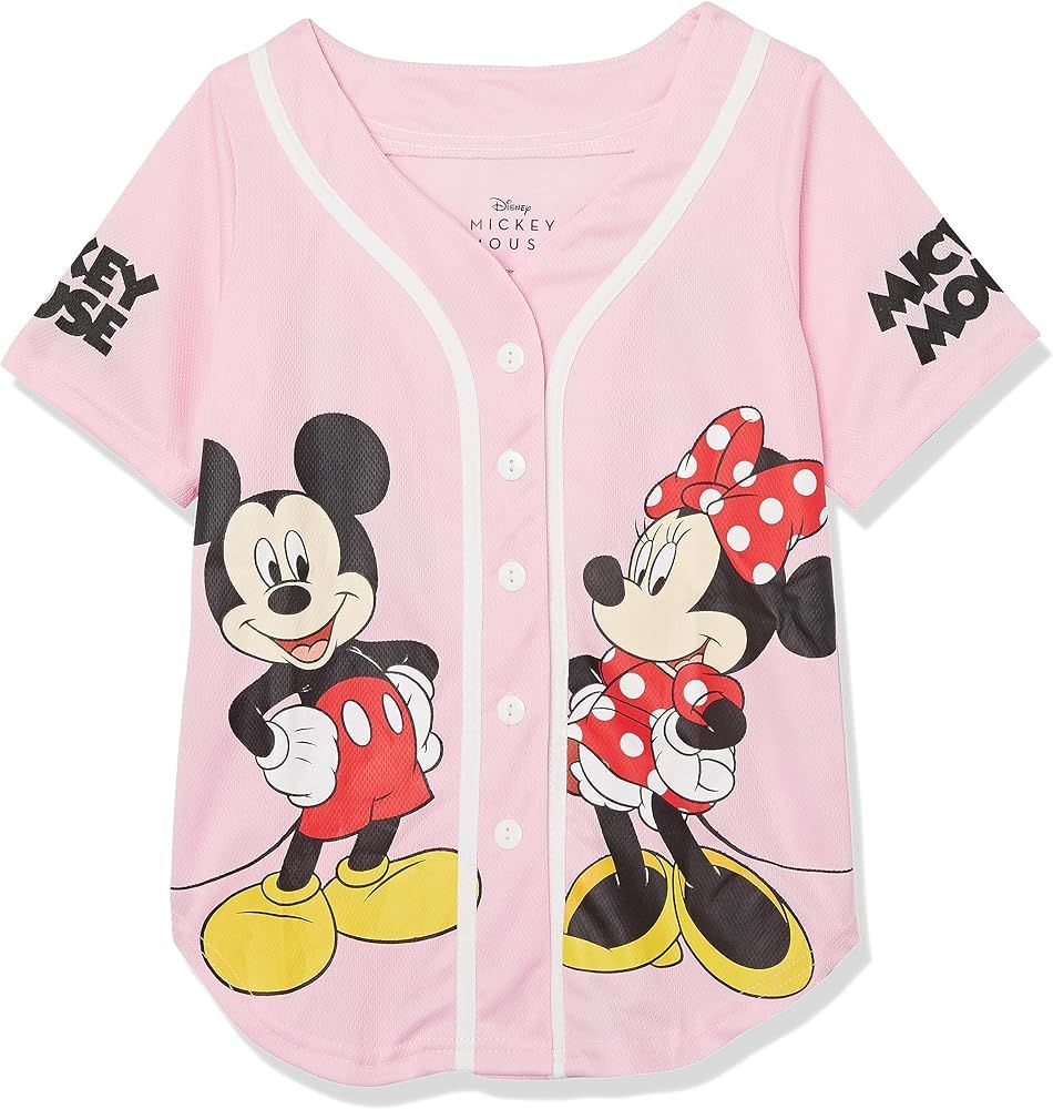 Disney Girls Mickey & Minnie Mouse Baseball Jersey-Classic Mesh Button Down Shirt | Amazon (US)