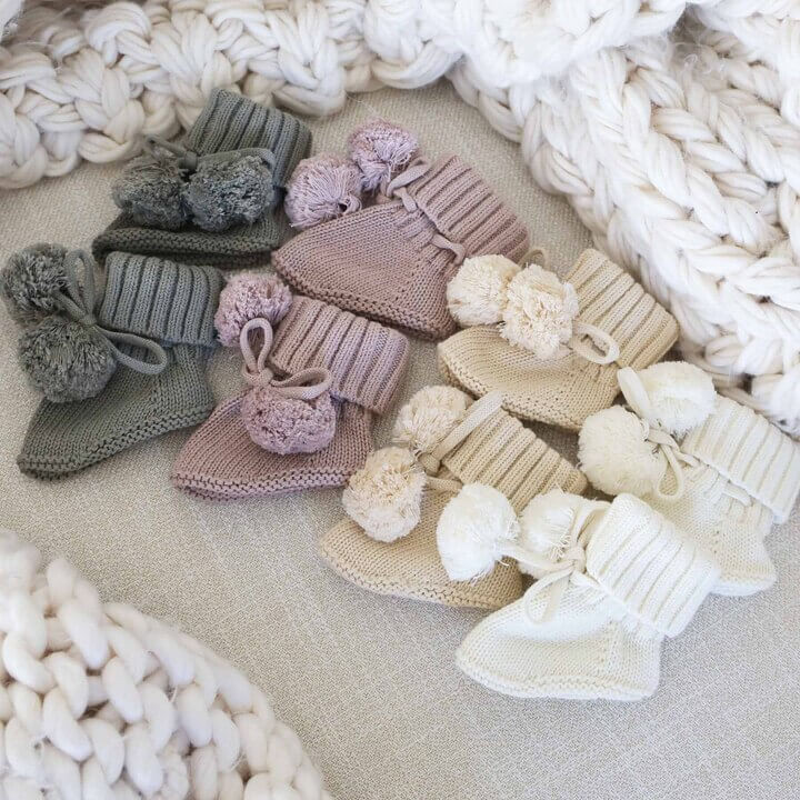 Knit Pom Pom Baby Booties | Caden Lane