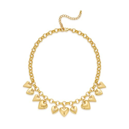 ENSKEFEN Gold Heart Charms Necklace for Women Adjustable Gold Chunky Chain Necklaces Trendy Statement Multi-Heart Pendant Necklaces Jewelry | Amazon (US)