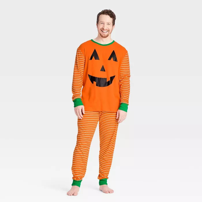 Men's Halloween Pumpkin Matching Family Pajama Set - Orange | Target