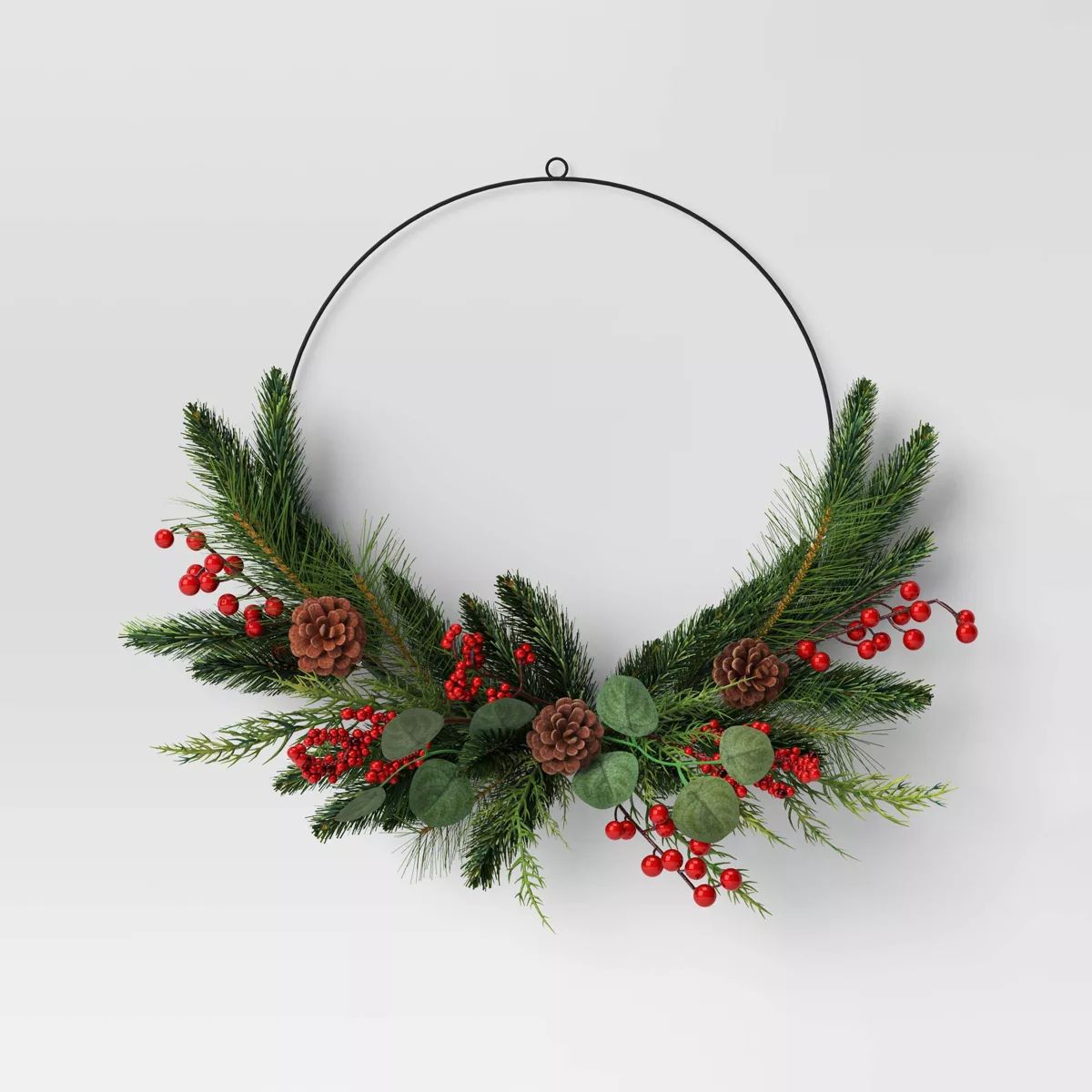22" Mixed Greenery with Pinecones & Red Berries Artificial Christmas Wreath Green - Wondershop™ | Target