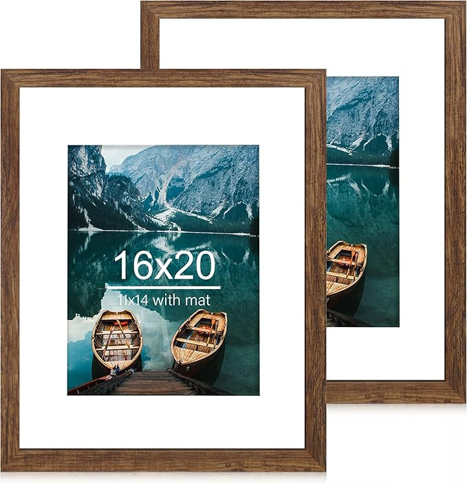 16x20 Frames Set of 2, Rustic Brown Wood Style - Display 16 x 20 Picture without Mat or 11x14 Pic... | Amazon (US)