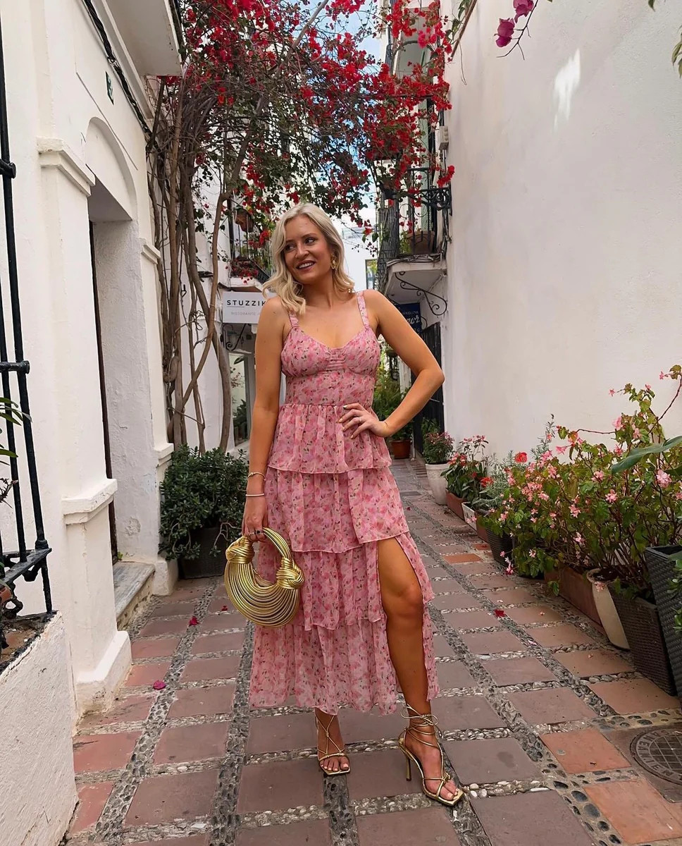 Puglia pink tiered floral ruffle maxi dress | Azura Rose