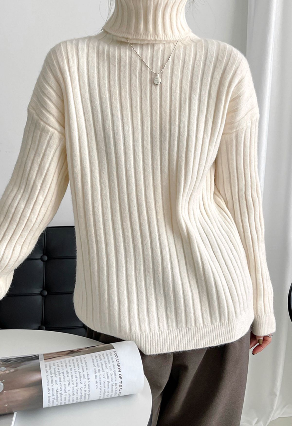 Turtleneck Sleeves Knit Sweater in White | Chicwish