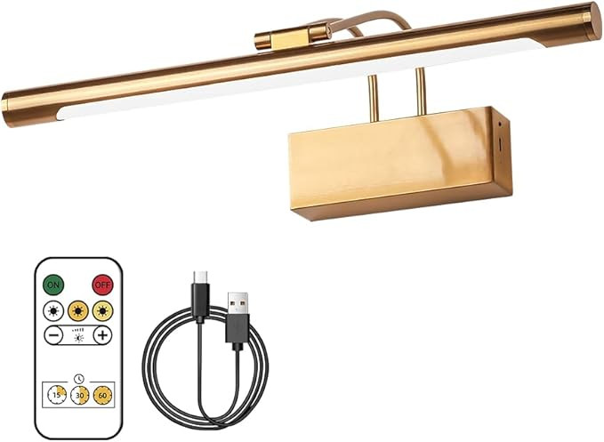 Wireless Picture Light Battery Operated, 5W 16 inch Metal Brass Artwork Wall Lamp with IR Remote ... | Amazon (US)