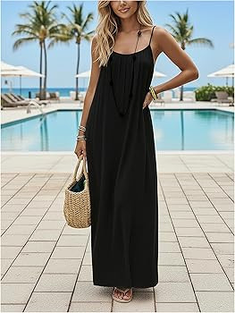 SHENHE Women's Open Back Spaghetti Strap Beach Maxi Dress Loose Flowy Vacation Sundress | Amazon (US)