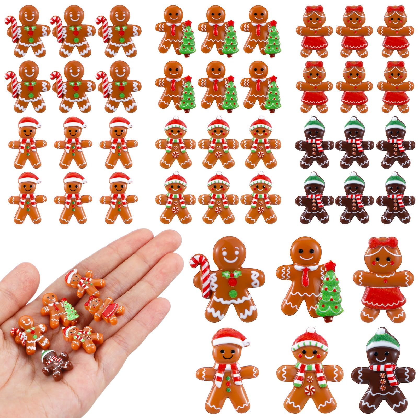 Realspring 60 Pcs Christmas Gingerbread Man Ornament for Crafts Mini Resin Doll Charms Figurines ... | Amazon (US)