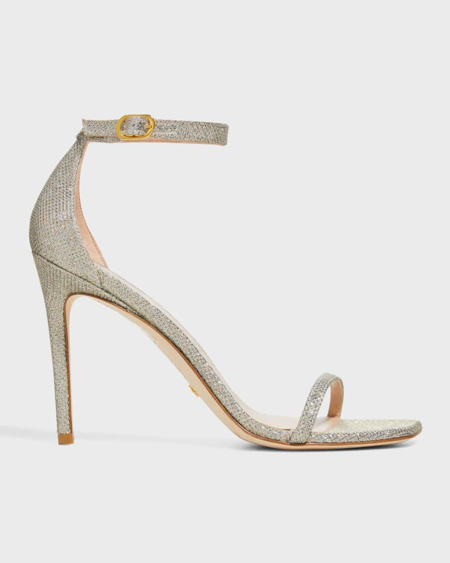 Stuart Weitzman Nudistcurve Shimmery Ankle-Strap Sandals | Neiman Marcus