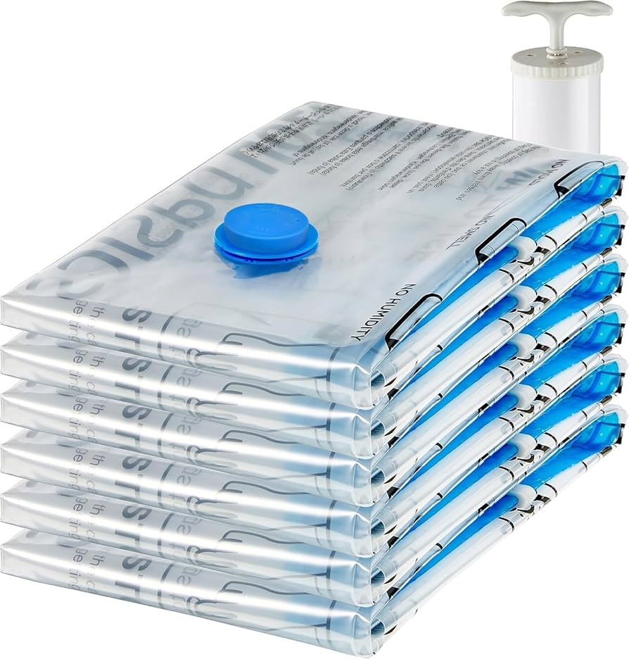 Amazon Basics Vacuum Compression Space Saving Storage Bags with Hand Pump for Clothes Packing, Ju... | Amazon (US)