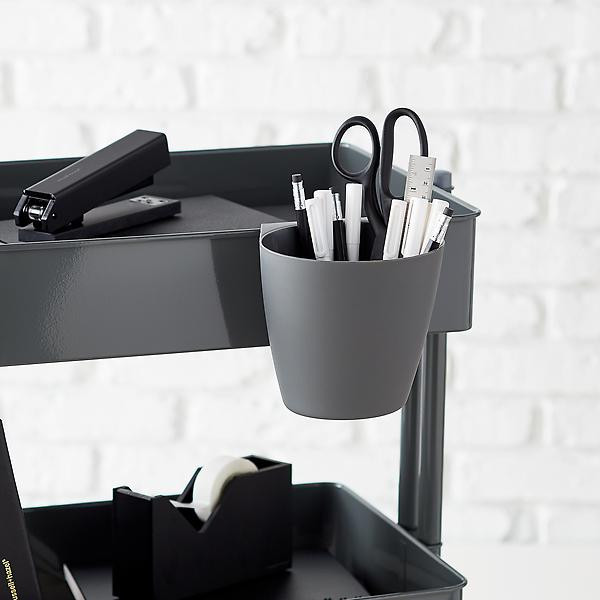 Dark Grey 3-Tier Rolling Cart Hanging Organizer Cup | The Container Store