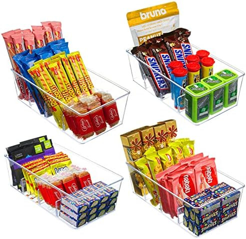 Lifewit 4Pcs Plastic Food Storage Organizer Bin Box, Hold with 3 Dividers for Tea Bags, Snacks, P... | Amazon (US)