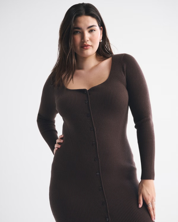 Long-Sleeve Button-Through Maxi Sweater Dress | Abercrombie & Fitch (US)