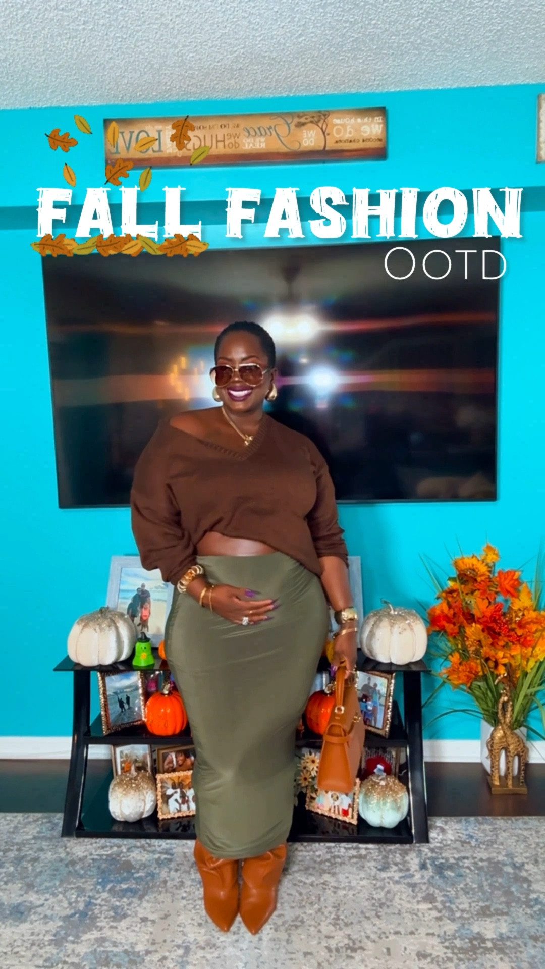 Fall outfit inspo, green and brown #fallfashion #fallootd #grwm #pregnantootd #ootd 