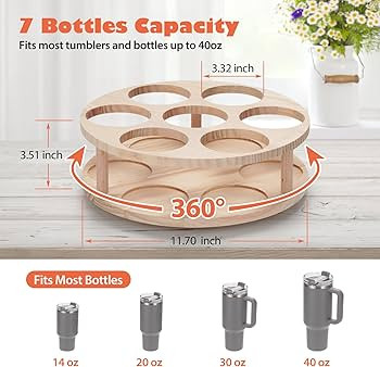 Rotatable Water Bottle Organizer for 30 /40oz Stanley Tumbler with Handle, Wood Stanley Cup Holde... | Amazon (US)
