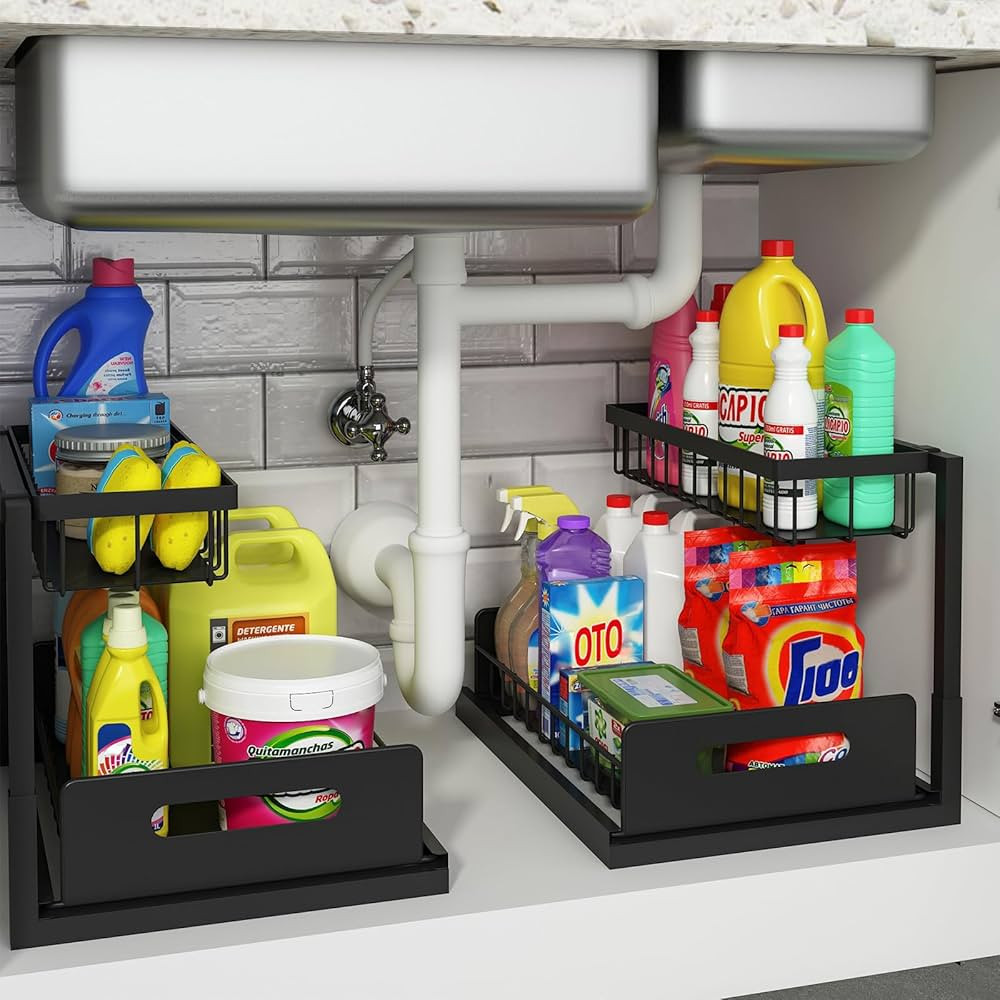 REALINN Under Sink Organizer and Storage, 2 Pack Pull Out Cabinet Organizer Slide Out Sink Shelf ... | Amazon (US)