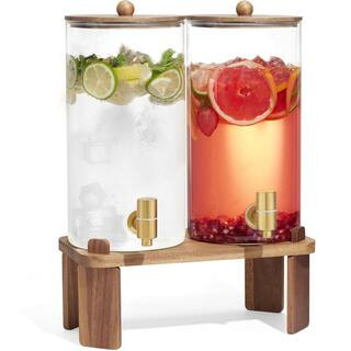 Wudkey 2-Pack 1.5 Gal. Glass Beverage Dispenser with Wood Stand and Stainless Steel Spigot, Large... | The Home Depot