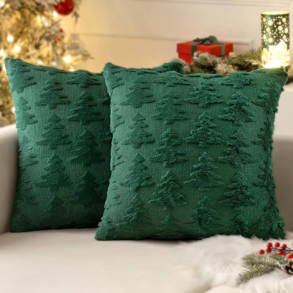 MIULEE Dark Green Throw Pillow Covers Christmas Tree Decorative Pillow Covers 18x18 Inch Soft Plu... | Amazon (US)