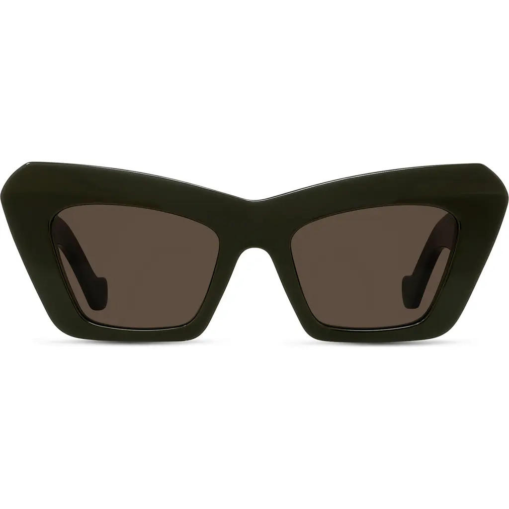 Loewe Anagram 51mm Cat Eye Sunglasses in Shiny Dark Green /Brown at Nordstrom | Nordstrom