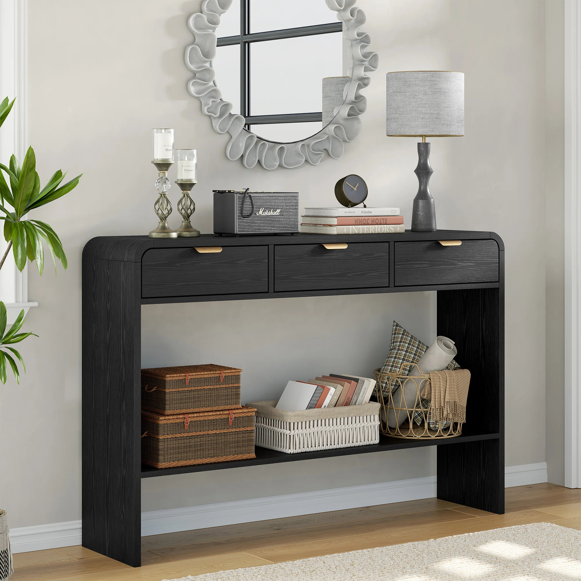 Ebern Designs 47.3" Modern Curved Console Table With 3 Drawers And Open Shelf For Entryway & Revi... | Wayfair North America