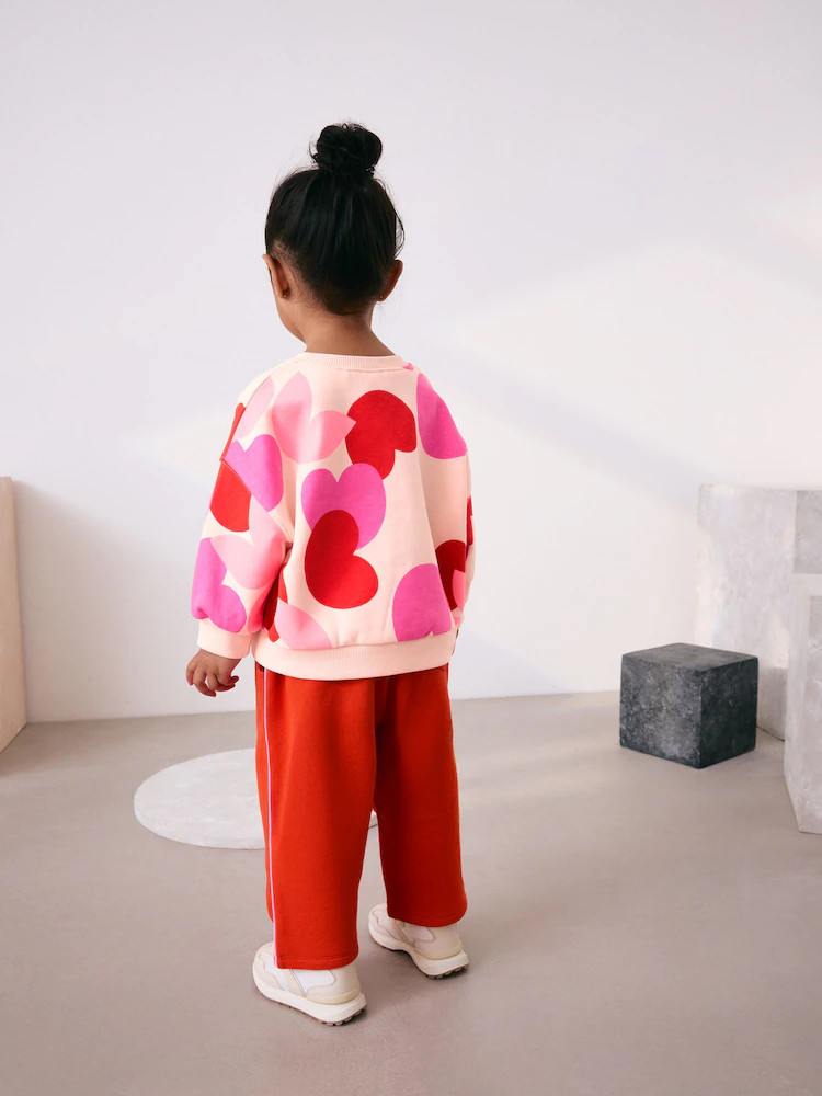 Pink/Red Heart Sweatshirt and Barrel Leg Joggers Set (3mths-7yrs) | Next US