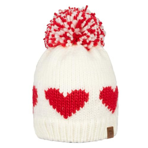 Valentine's Day Beanie Hat Knit Red Hearts Beanie with Pom-pom for V-Day Cute Pom-Pom Beanie for Women (Multiple-White) | Amazon (US)