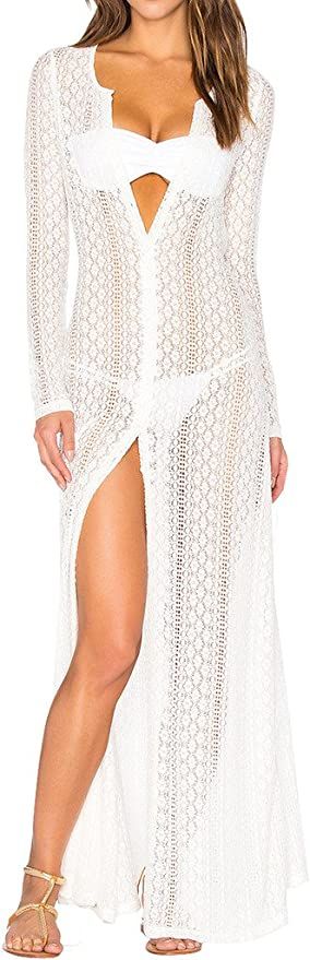 Ayliss Women's Lace Long Kimono Cardigan Maxi Bikini Swimsuit Cover Up Floral Sexy Beach Cover Up... | Amazon (US)