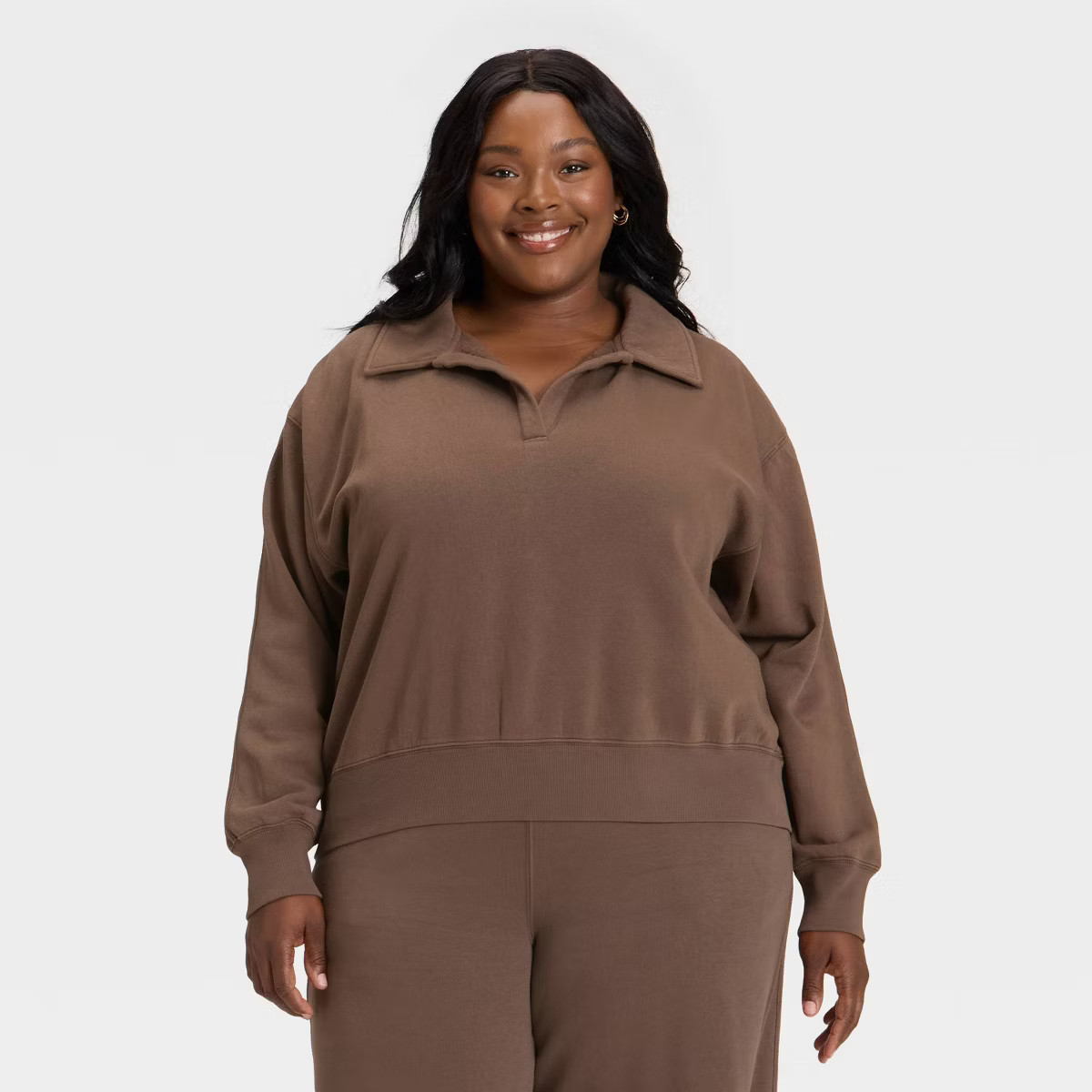 Women's Fleece Polo Sweatshirt - Universal Thread™ Brown XXL | Target