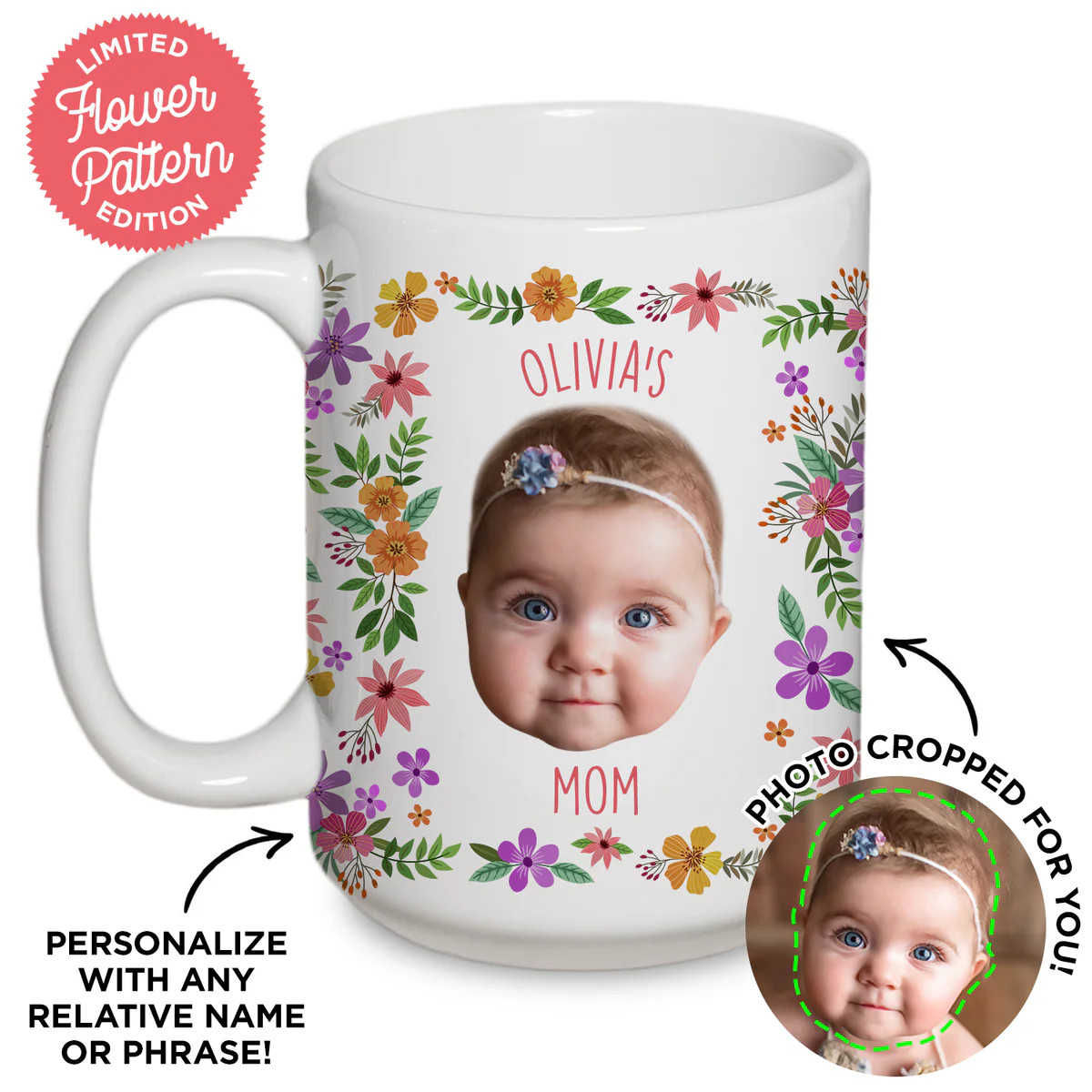 Personalized Baby Flower Mug | Type League Press