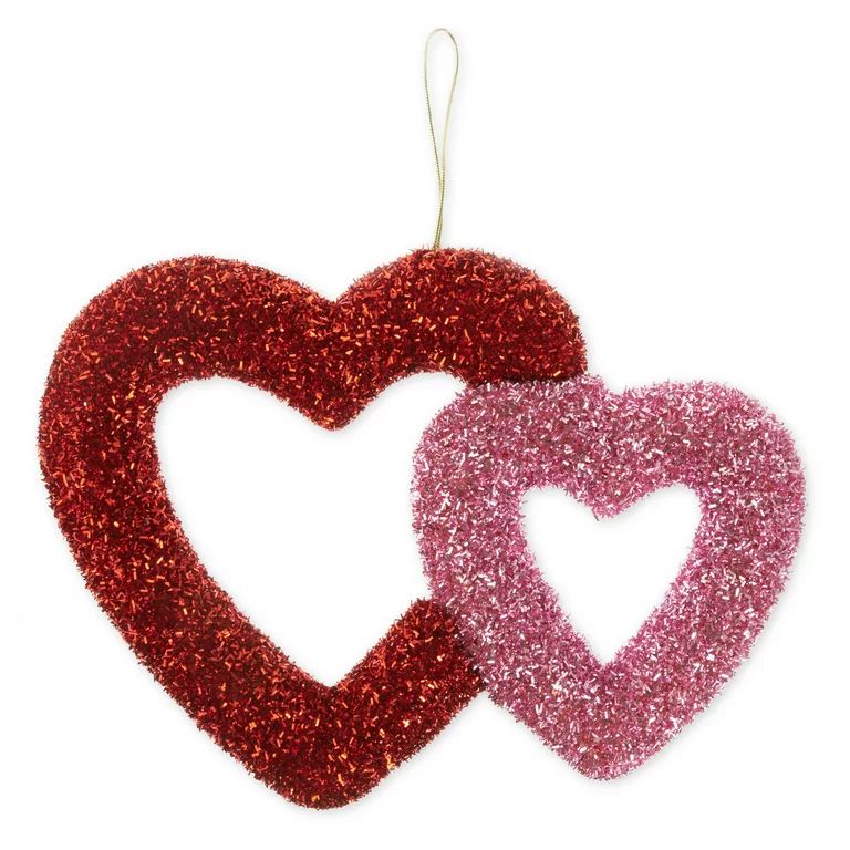 Way To Celebrate Valentine's Day 12-inch Height Multicolor Double Tinsel Heart Hanging Decoration | Walmart (US)