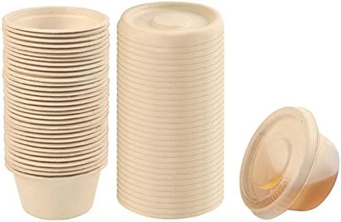 100% Compostable 2oz Sugarcane Containers with Lids,Biodegradable Condiment Jello Shot Cups,Eco Frie | Amazon (US)