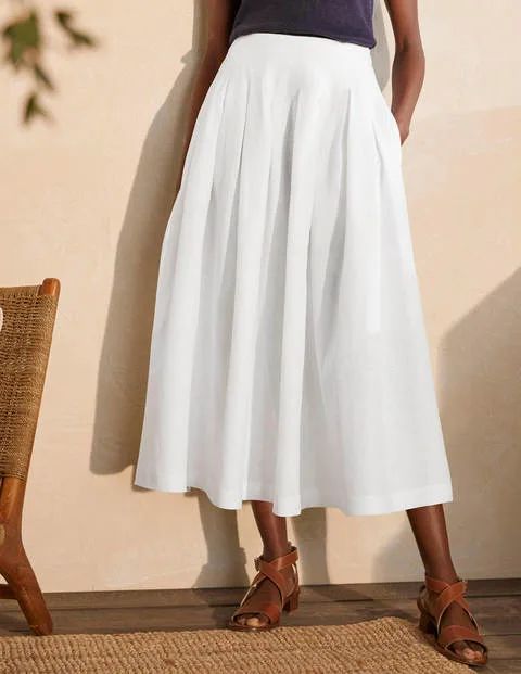 Lydia Linen Pleated Skirt - White | Boden (UK & IE)