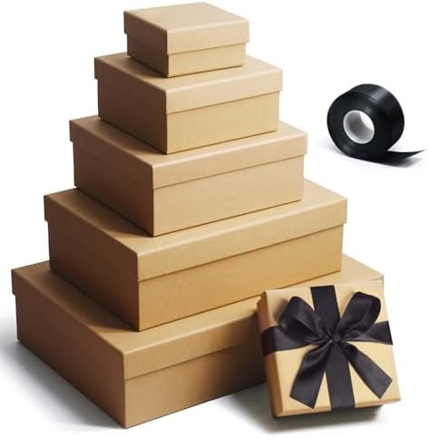 Eerbaier Gift boxes with lids, Natural and Rustic Kraft Gift Box for Present Wrapping, Set of 6 S... | Amazon (US)