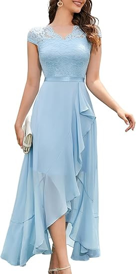 Bbonlinedress Women's V-Neck Dress for Women Wedding Guest Hi-Lo Floral Lace Prom Cocktail Party ... | Amazon (US)