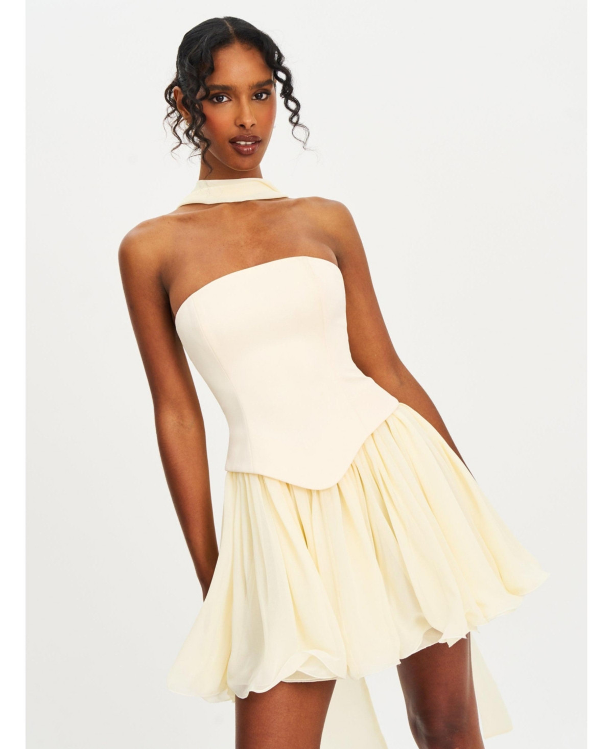 Miss Circle Women's Valentina Butter Yellow Boned Curve Edge Peplum Mini Dress - Yellow | Macy's