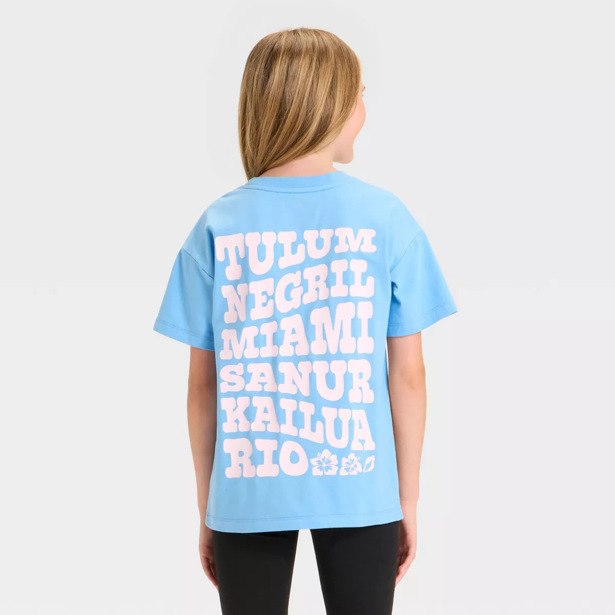 Girls' Short Sleeve Oversized Tulum Graphic T-Shirt - Cat & Jack™ Bright Blue | Target