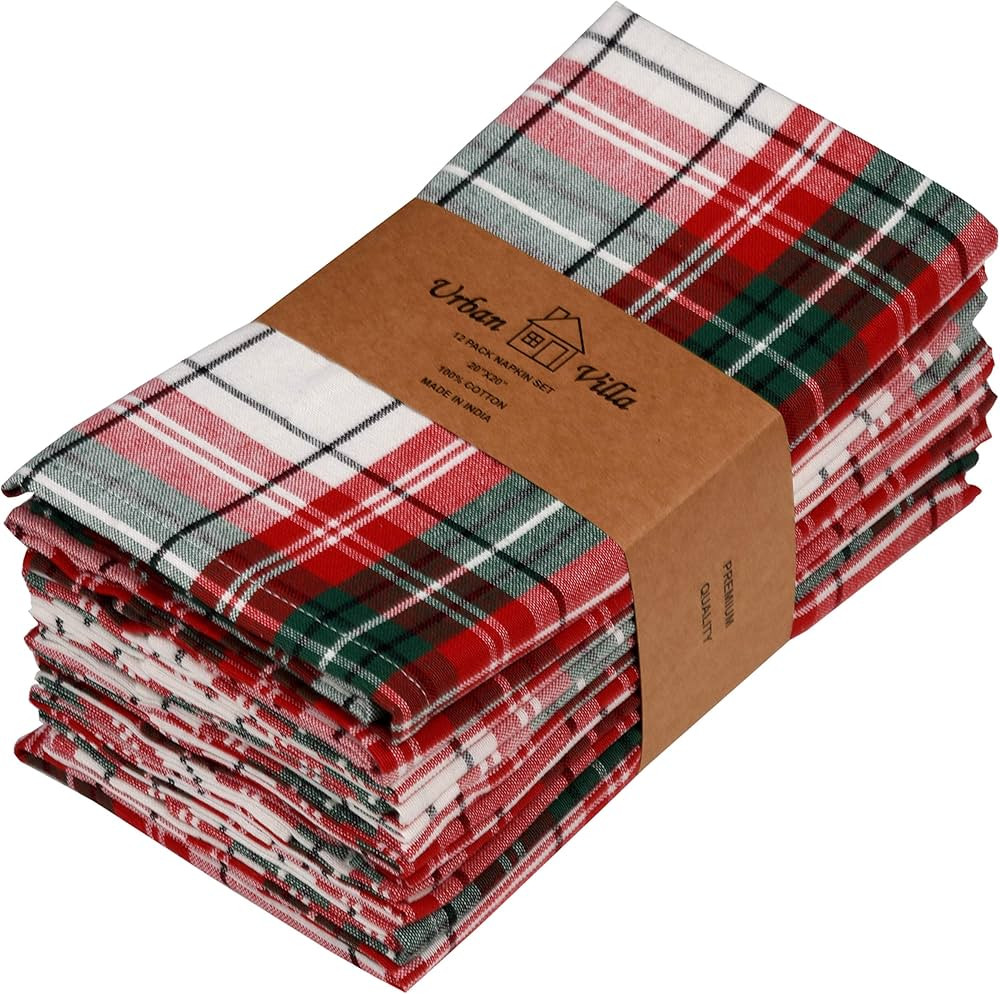 Urban Villa Christmas Dinner Napkins Christmas Checks Cloth Napkins Set of 12 Checks 100% Cotton ... | Amazon (US)