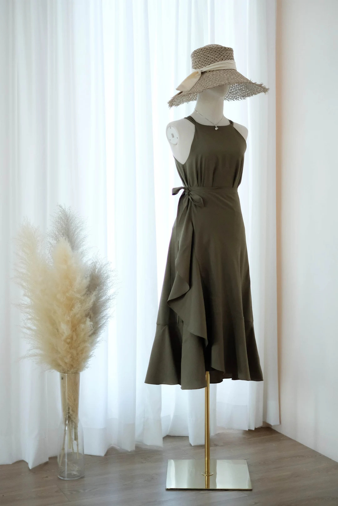 Olive Green Bridesmaid Dress 2 Pieces Set Sleeveless Wrap - Etsy.de | Etsy (DACH)