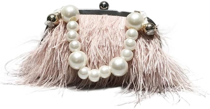 Ostrich Feather Evening Bags Fluffy Clutches for Women, Vintage Pearl Purse Tote Bag for Bridal, ... | Amazon (US)
