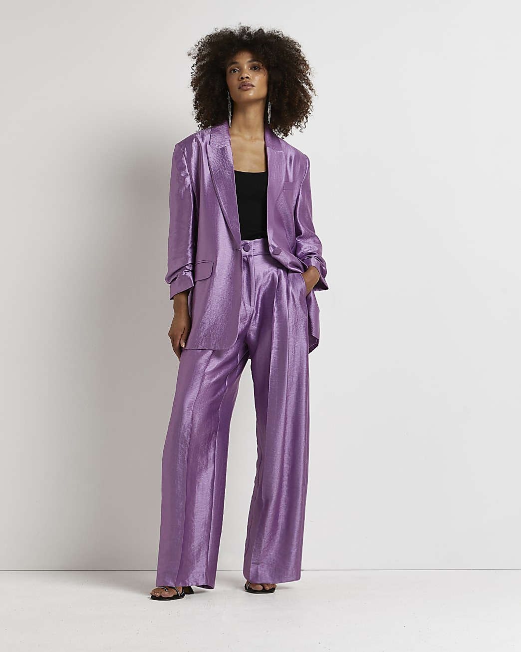 Purple metallic pleated wide leg trousers | River Island (UK & IE)