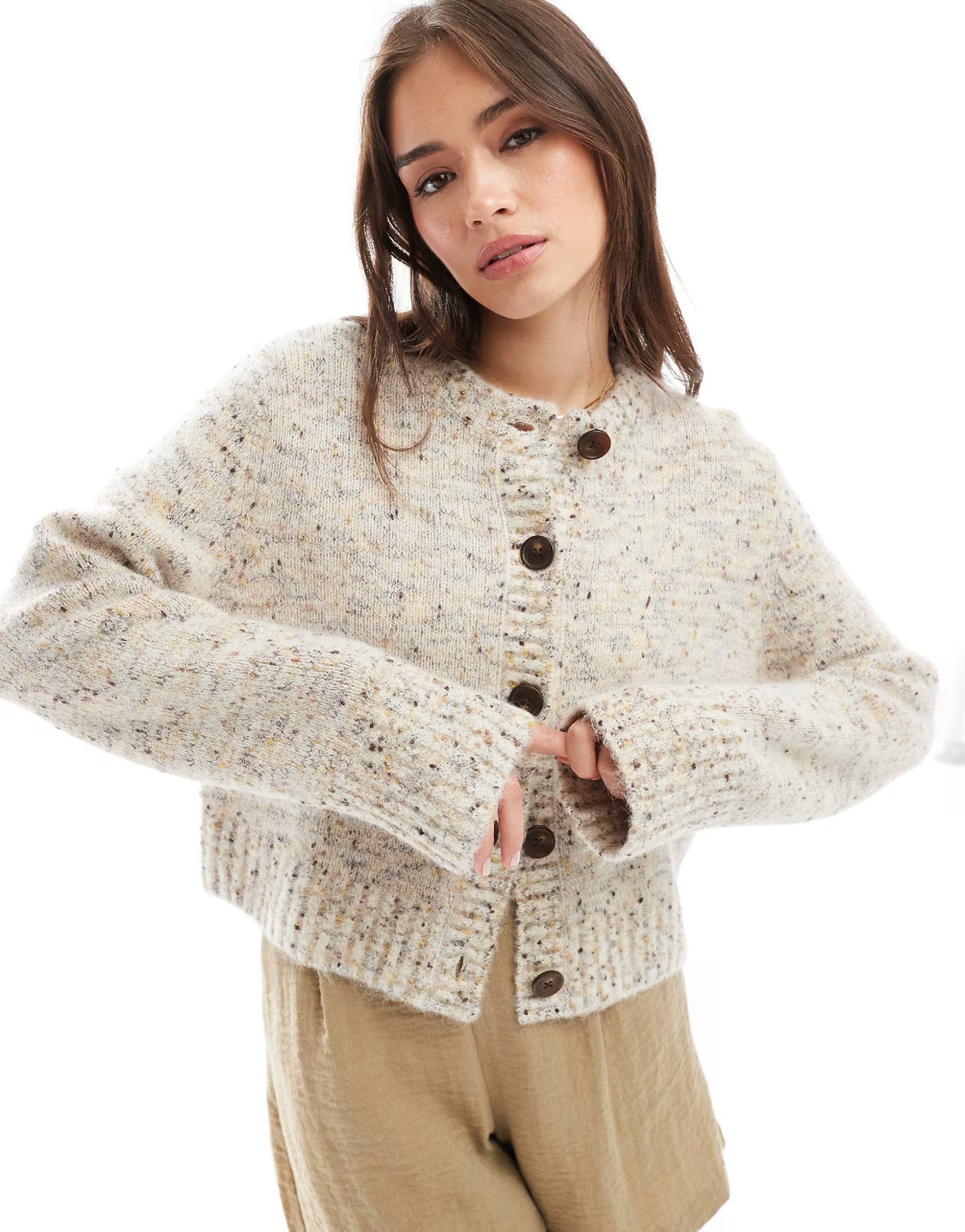 & Other Stories alpaca blend textured knit cardigan in beige melange | ASOS (Global)