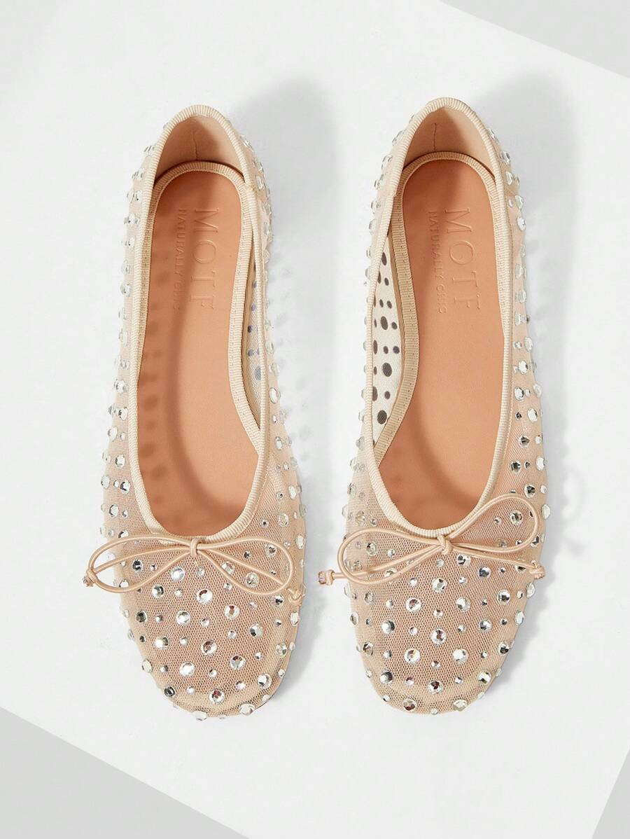 MOTF PREMIUM NEW SPRING AND SUMMER BALLET RHINESTONE MESH BOW ROUND TOE FLAT BOTTOM WOMEN'S SHOES... | SHEIN
